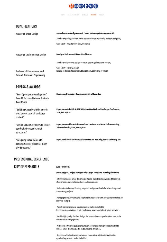 Maryam Berenji Urban Design Resume Website