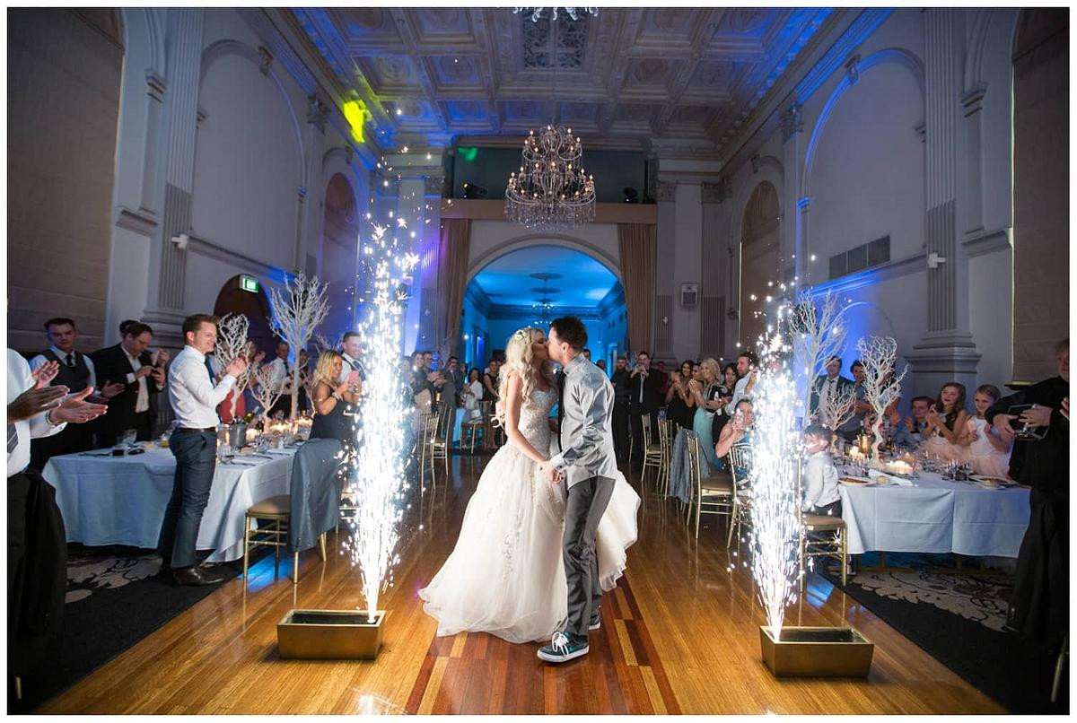 Bridal entrance with fireworks at Grand Banquet Room, Curzon Hall.