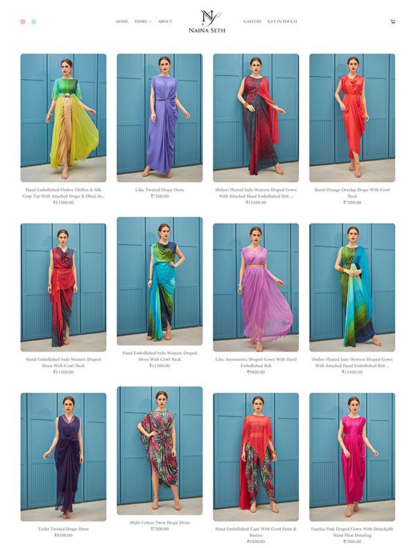 Naina Seth - Loja de roupas de estilistas - Pixpa